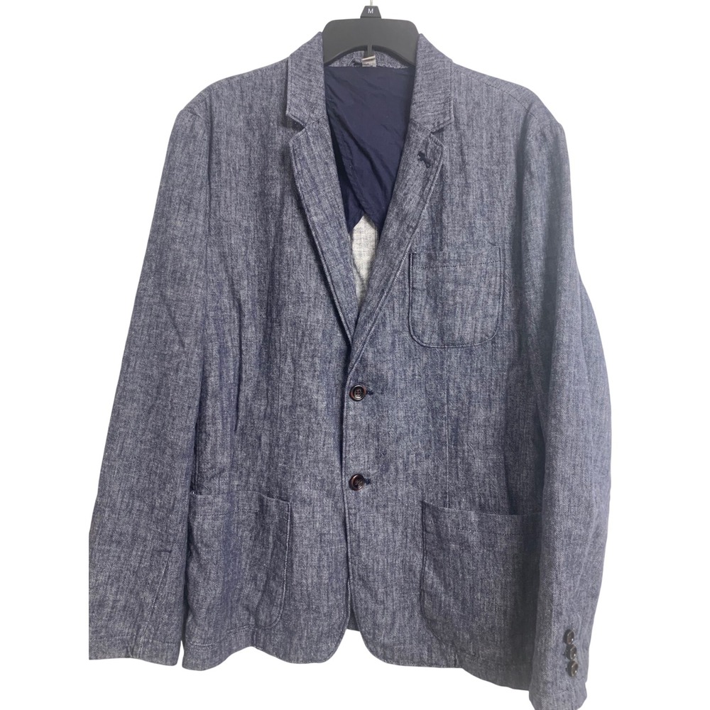 Goodfellow & Co Blue Linen Cotton Chevron Coastal Blazer Jacket Size M